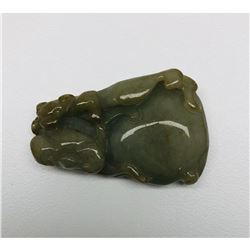 Chinese Hand Carved Green Jade Fruit Blossom And Bat Pendant