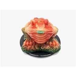 Red, Green And White Money Toad With Red Semi-Precious Stones