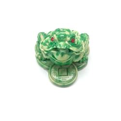Green And WhiteÂ Jin Chan - Money Toad With Red Semi-Precious Stones