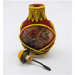 Chinese Hand Carved Peking Glass Reverse Painted Monkey Snuff Bottle