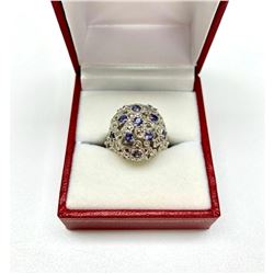 Ladies Round Cut Amethyst set 925 Silver Dome Style Ring
