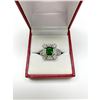 Image 1 : Ladies Synthetic Emerald Cut Emerald set in 925 Silver ring