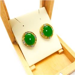 Enchanting Pair of Ladies 1.78ct Oval Cut Canadian Jade Stone in 18KT Gold Plated Mount