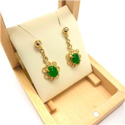 Beautiful Ladies .32ct Oval Cut Canadian Jade Earrings in 18K Gold Plated Floral Mount