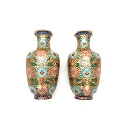 Pair Of Cloisonne Enamel Floral Vases