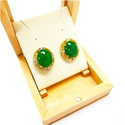 Enchanting Pair of Ladies 1.78ct Oval Cut Canadian Jade Stone in 18KT Gold Plated Mount