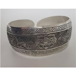 Lotus Flower Tibetan Silver Bangle Cuff