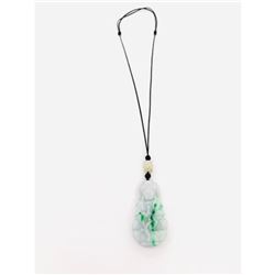Chinese Jade Resting Buddha Pendant On Black Adjustable Rope Chain