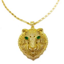18kt Gold Plated Lions Head Pendant With 18kt Gold Necklace
