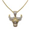 Image 1 : 18kt Gold Plated Bulls Head Pendant Set With Diamonds On a 18Kt Gold Necklace