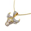 Image 2 : 18kt Gold Plated Bulls Head Pendant Set With Diamonds On a 18Kt Gold Necklace