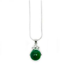Asian Green Polished Jade Sphere On Silver 925 Necklace