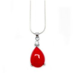 Sterling Silver 925 Necklace Red Jade Pendant