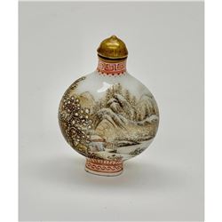 Hand Painted Snow-covered Landscape Statue Snuff Bottle