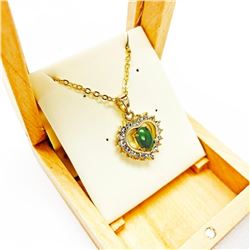 Cute Ladies .77ct Oval Cut Canadian Jade Necklace in 18K Gold Plated Heart Mount