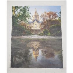 Original Commemorative Oil Painting Of Notre Dame's Main Building Signed By R. Bellissima