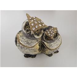 Mother and Baby Owl Trinket Jewelry Box Crystal Jeweled Ornament Collectible