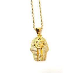 18kt Gold Plated Pharaoh's Head Pendant With 18kt Gold Plated Necklace