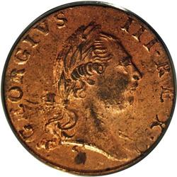 1773 1/2P Virginia Halfpenny, No Period MS63 Red PCGS. 