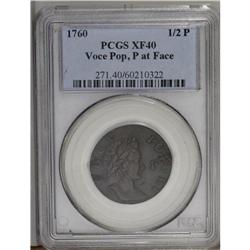 1760 1/2P Hibernia-Voce Populi Halfpenny, P Before Fac 