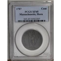 1787 1C Massachusetts Cent, Horned Eagle XF45 PCGS. Ry 