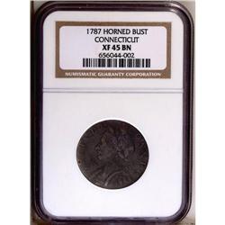 1787 COPPER Connecticut Copper, Horned Bust XF45 NGC. 