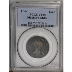 1776 1/2P Machin''s Mills Halfpenny VF25 PCGS. Vlack 6 