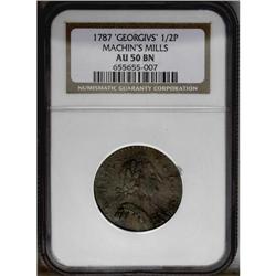 1787 1/2P Machin''s Mills Halfpenny AU50 NGC. Vlack 17 