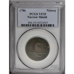 1786 COPPER New Jersey Copper, Narrow Shield VF35 PCGS 