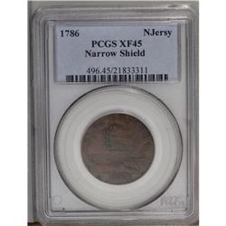1786 COPPER New Jersey Copper, Narrow Shield XF45 PCGS 