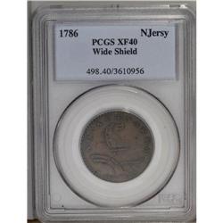 1786 COPPER New Jersey Copper, Wide Shield XF40 PCGS. 
