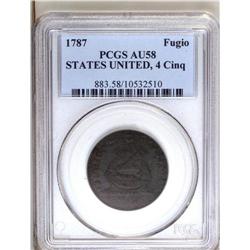 1787 1C Fugio Cent, STATES UNITED, Cinquefoils AU58 PC 