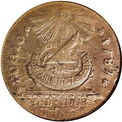 1787 1C Fugio Cent, STATES UNITED, Cinquefoils MS62 Br 
