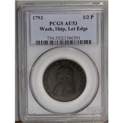 1793 1/2P Washington Ship Halfpenny, Copper, Lettered 