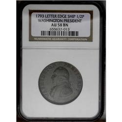 1793 1/2P Washington Ship Halfpenny, Copper, Lettered 