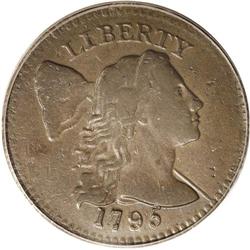 1795 1C Plain Edge AU55 PCGS. S-78, R.1. ONE CENT is h 