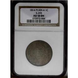 1814 1C Plain 4 AU50 NGC. S-295, B-2, R.1. A sharp dee 