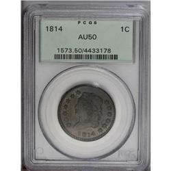 1814 1C Plain 4 AU50 PCGS. S-295, B-2, R.1. Deep olive 