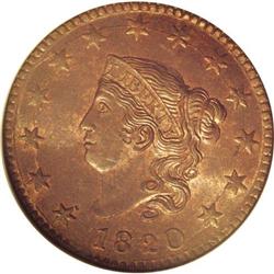 1820 1C Large Date MS66 Red and Brown NGC. N-13, R.1. 