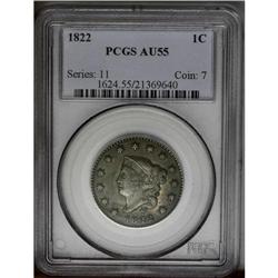 1822 1C AU55 PCGS. N-10, R.2. A partly glossy mahogany 