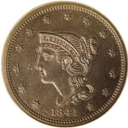 1841 1C PR64 Brown PCGS. N-1, R.5. This is a proof-onl 