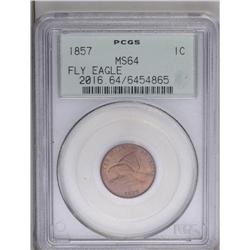 1857 1C MS64 PCGS. A lustrous golden-brown near-Gem. G 