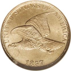 1857 1C MS65 NGC. This decisively struck Gem displays 