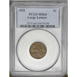 1858 1C Large Letters MS64 PCGS. Low Leaves Reverse. C 