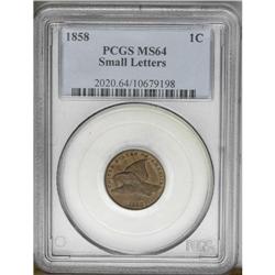 1858 1C Small Letters MS64 PCGS. Snow-5. Low Leaves Re 