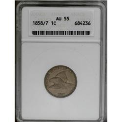 1858/7 1C AU55 ANACS. FS-006, Snow-1. The upper right 