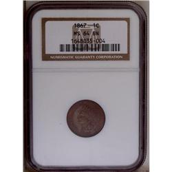 1867 1C MS64 Brown NGC. Sea-green fields and devices c 