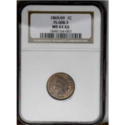 1869/69 1C MS64 Red and Brown NGC. FS-008.3. Snow-3c. 