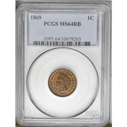 1869 1C MS64 Red and Brown PCGS.From The Red Fjord Col 