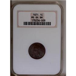 1871 1C MS64 Brown NGC. This lustrous and needle-sharp 